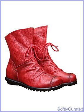 Genuine Leather Handmade Ankle Boots Casual Chunky Block Heel Booties